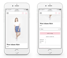 iphone mock-up with the landing page of the online shop displayed on it. 