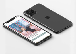 iphone mock-up with evig's landing page displayed on it. 